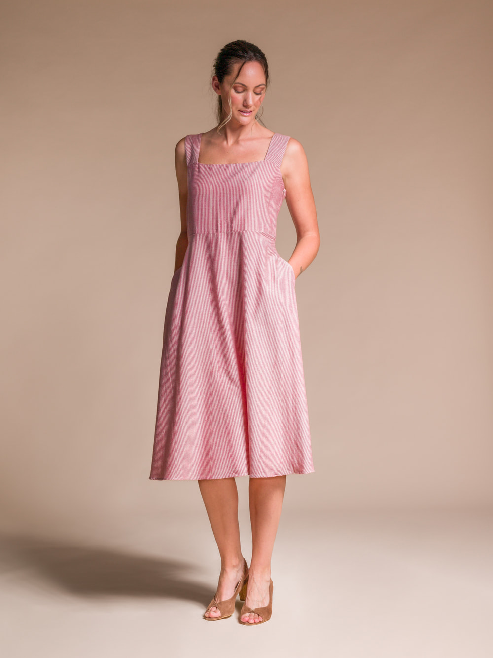 Red stripe Dress in Lotus Silk & Organic Cotton GWEN