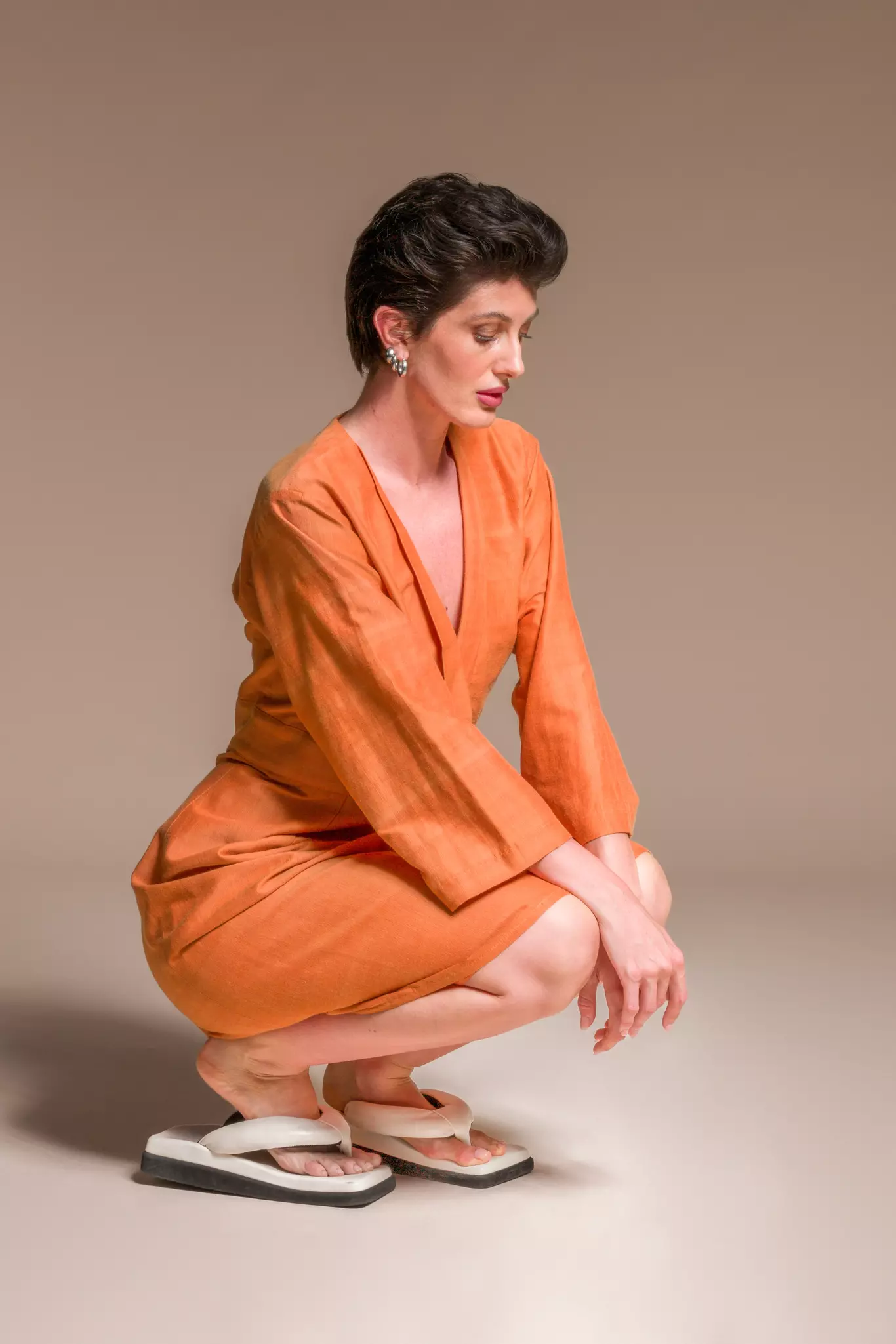 Orange kimono Dress in Silk & Organic Cotton |KIMO