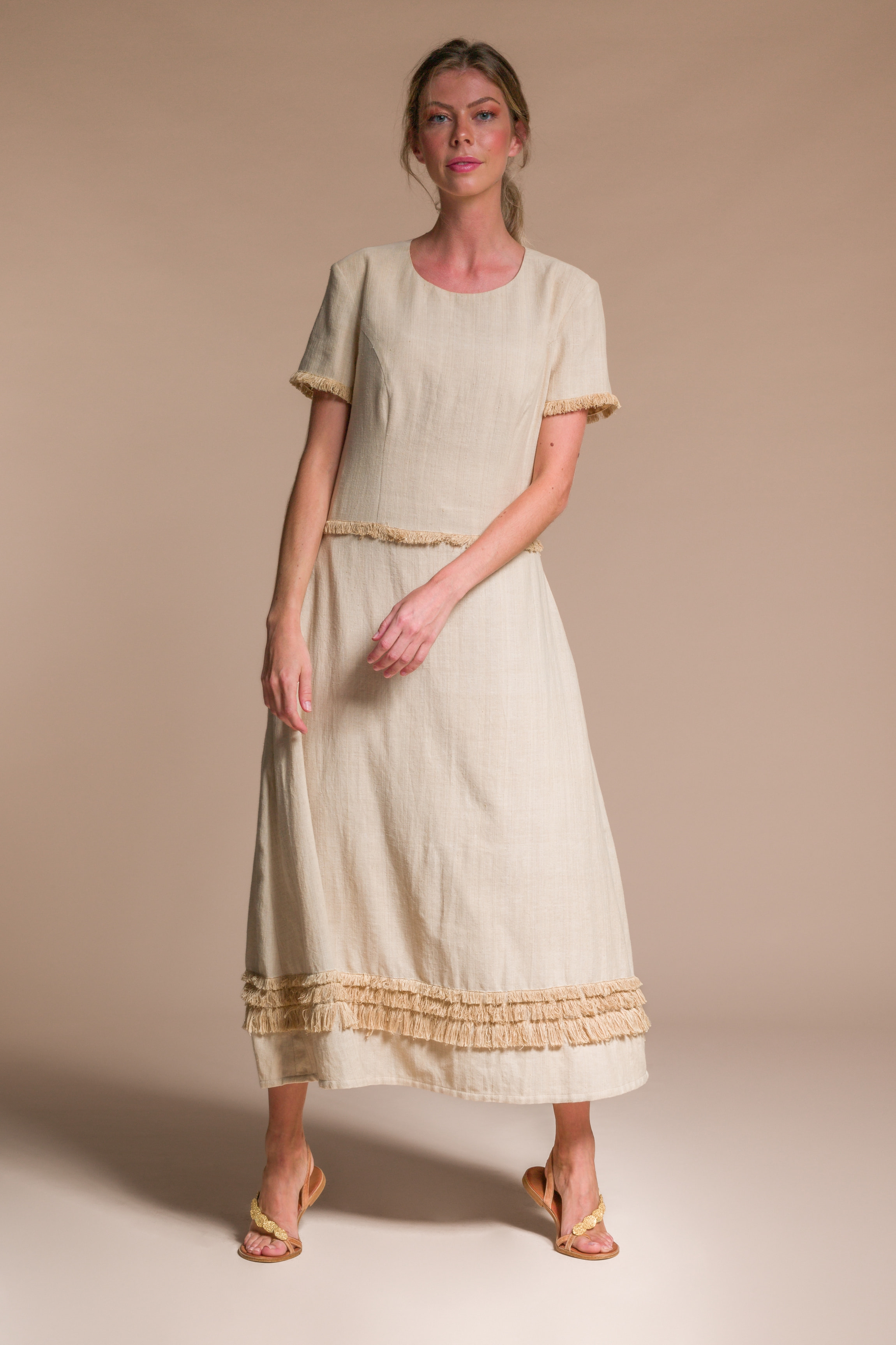 MAXIMA lotus & organic cotton dress - Natural beige
