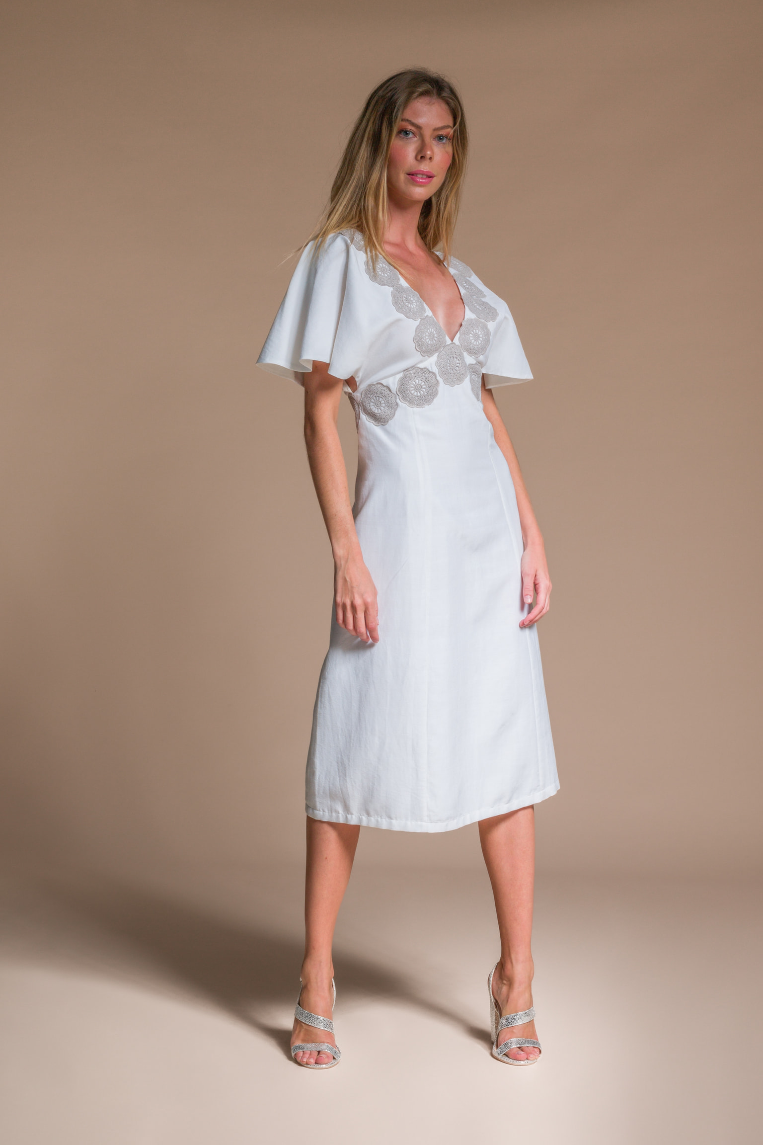 OLSEN silk & organic cotton dress - White