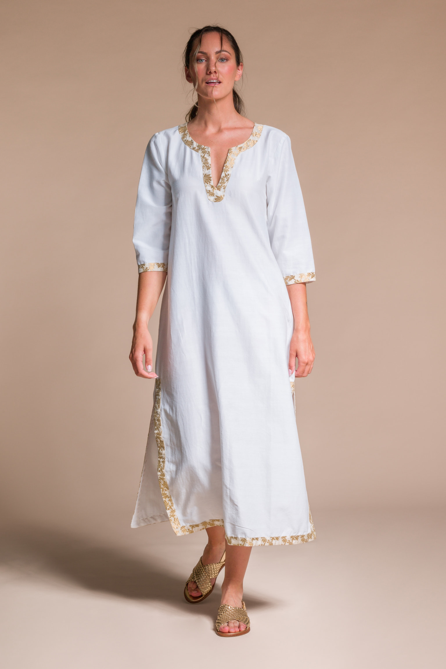 RAQUEL silk & organic cotton kaftan dress - White