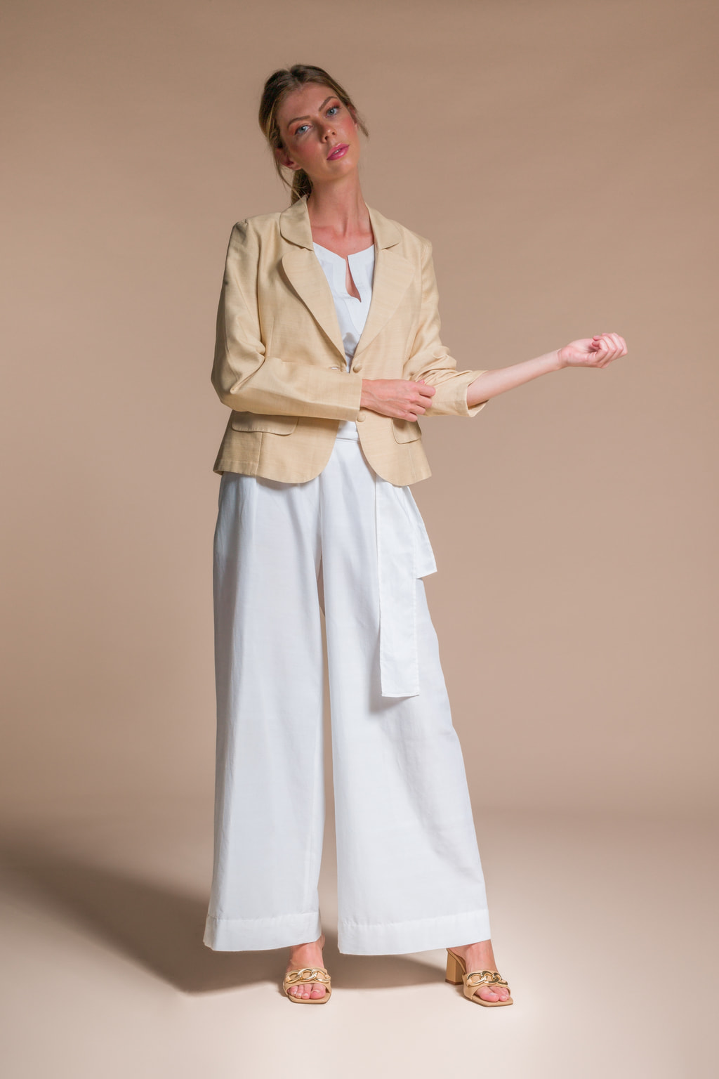 Sofia Silk Hemp Logo Appliqué Cropped Jacket