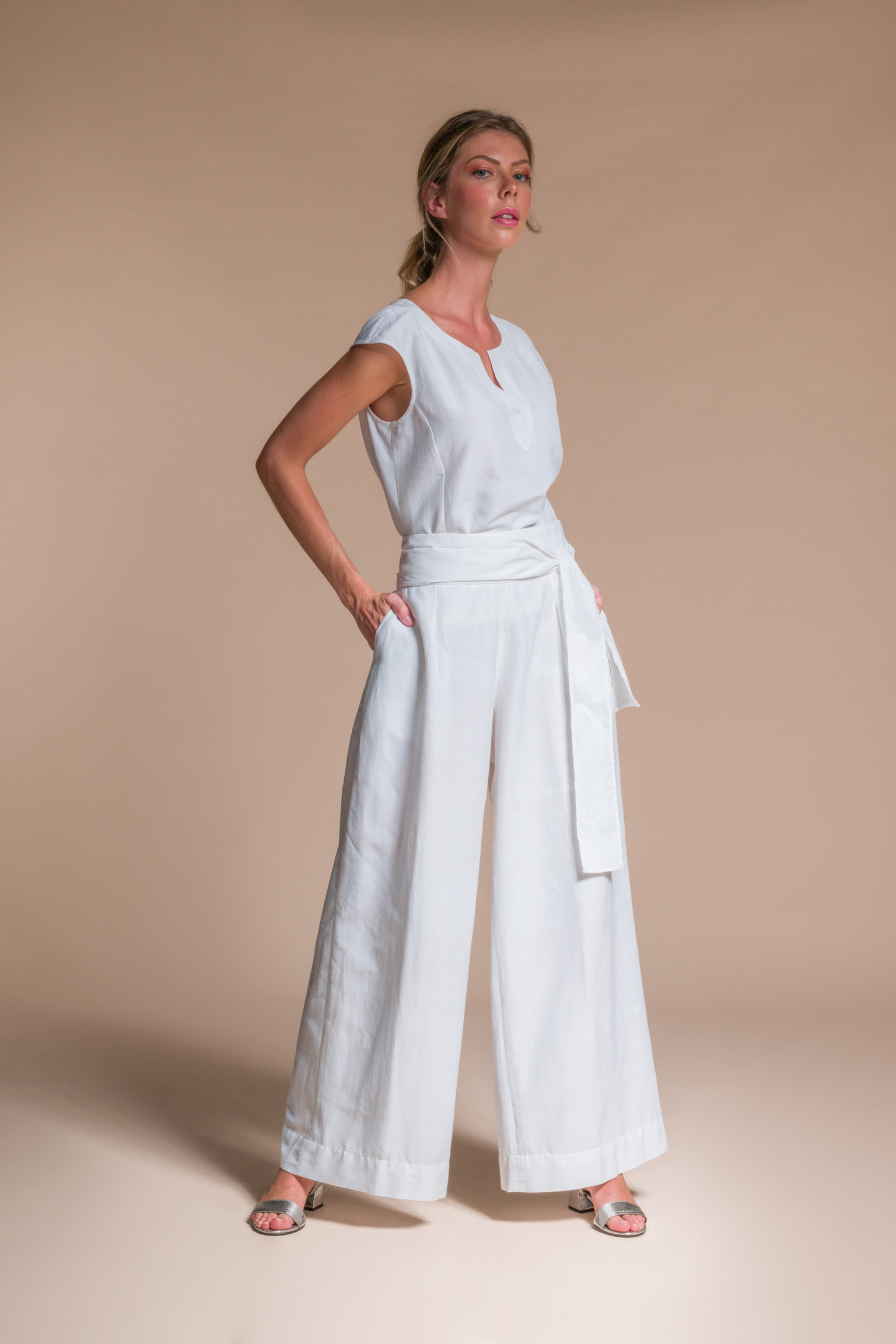 BOND silk & organic cotton palazzo trousers - White