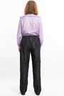 pantalon noir en soie naturelle, taille élastique, dos
