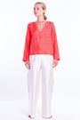 blouse corail en soie naturelle à manches longues, entrelacs, entièrement doublé, devant