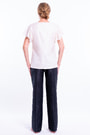 white raw silk top with short sleeves, V neckline, fully lined, fairtrade certified, back