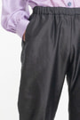 pantalon noir en soie naturelle, taille élastique, tissé main au Cambodge