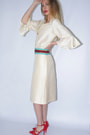 taffeta natural silk top with flared sleeves, handmade